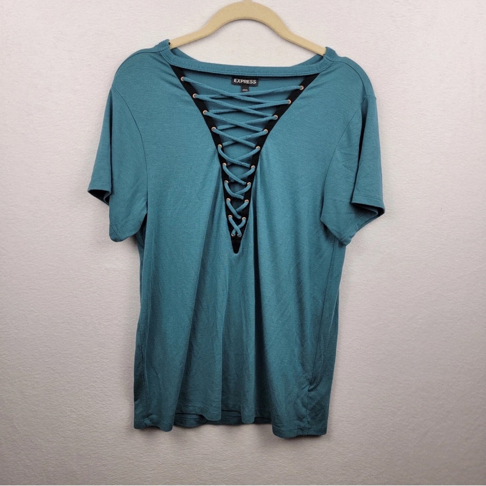 Express Teal Lace-Up Women's Top